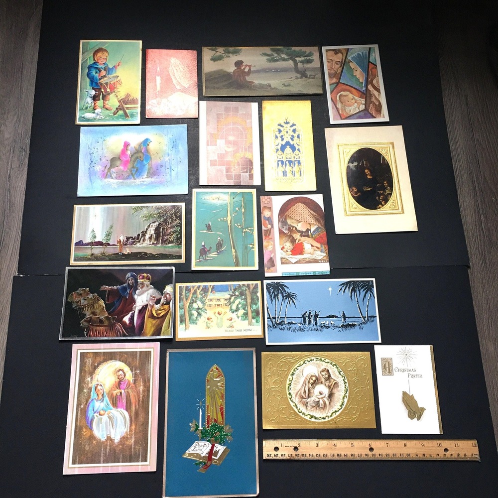 Lot of 18 Vtg USED Religious Christmas Holiday New Year Greeting Cards Craft Art